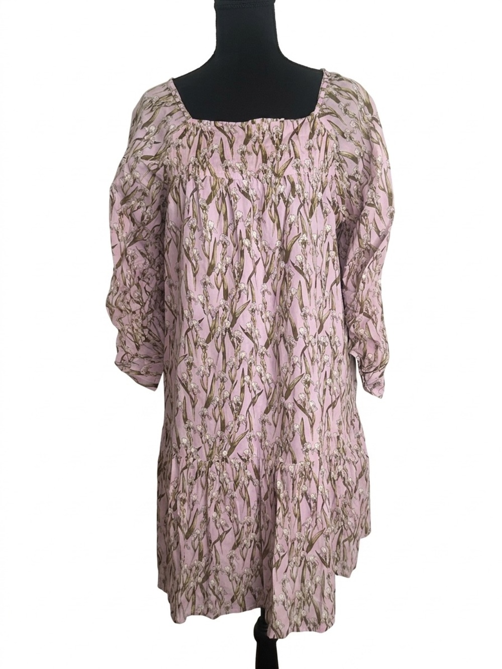 Lavender Iris Floral Square-Neck Tiered Dress